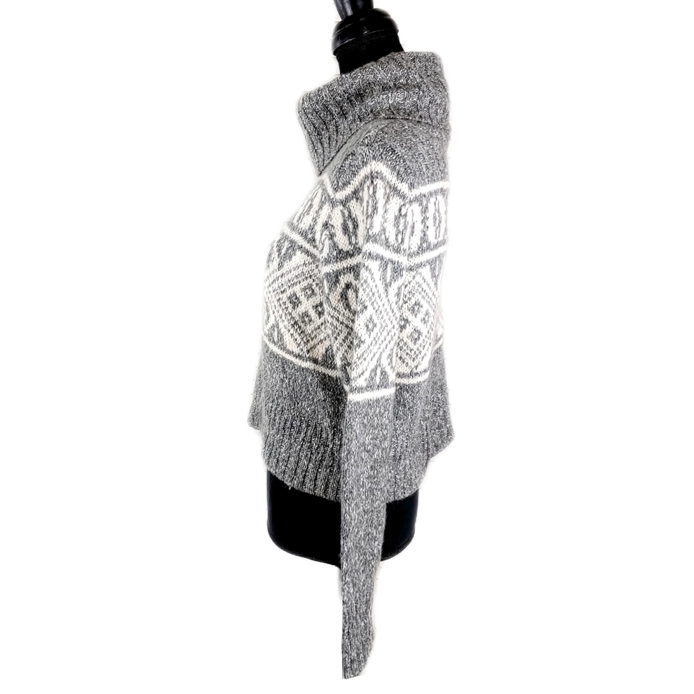 H&M Wool Mix Womens Crop Knit Gray/White Turtleneck - Picture 4 of 6